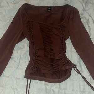 SHEIN: Long sleeve brown shirt with slits